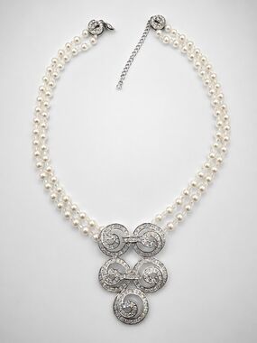 Vintage BUTLER Fifth Avenue Collection Pearl Crystal Statement Necklace